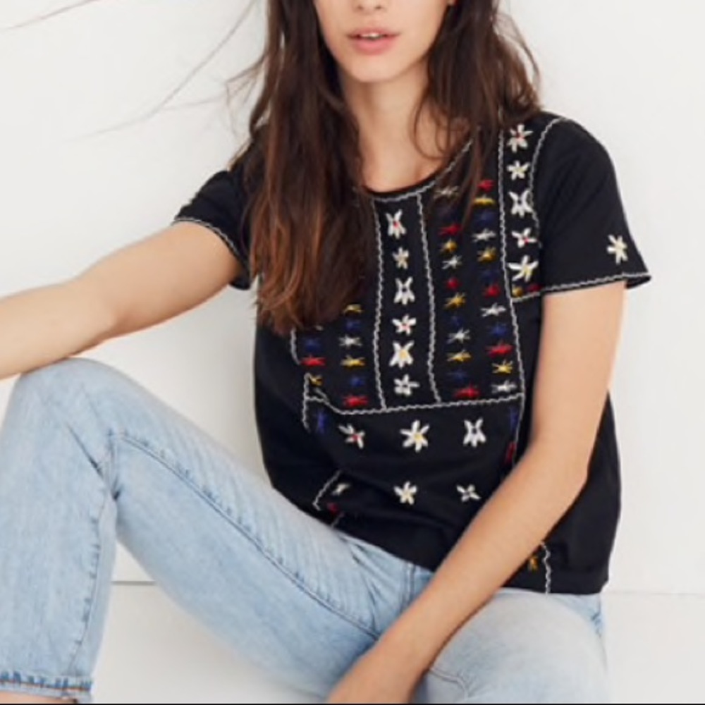 Madewell black boho embroidered top XXS